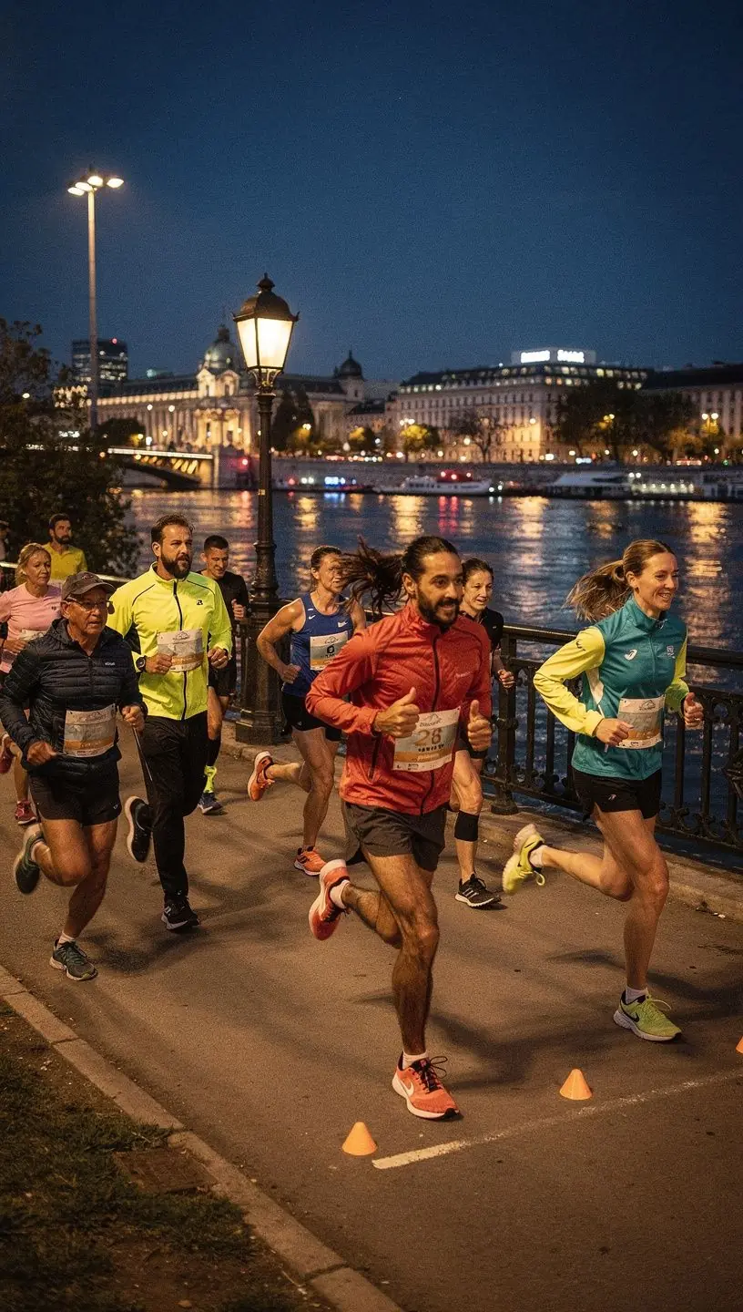 Eine Gruppe von Athleten, die sich auf einen Halbmarathon vorbereiten, während sie motivierende Anweisungen vom Trainer erhalten.